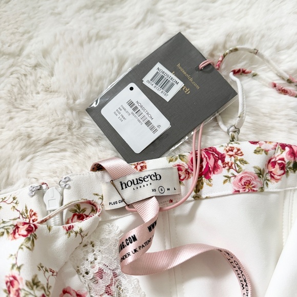 House of CB Corset Floral Lace Trim Midi Sundress S Plus Cup - Rose Print - Picture 6 of 6